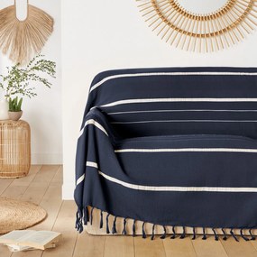 Gestreerpte plaid in katoen met franjes, Nedo