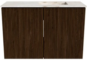 Mondiaz Joya DLux 60cm toiletmeubel walnut met wastafel faye rechts zonder kraangat frappe