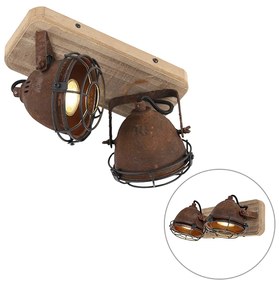 Smart Spot / Opbouwspot / Plafondspot roestbruin met hout incl. 2 wifi GU10 - Gina Industriele / Industrie / Industrial GU10 Binnenverlichting Lamp