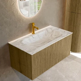 Mondiaz Kurve-dlux 90cm badmeubel dusk met 1 lade en wastafel big small midden 1 kraangat glace