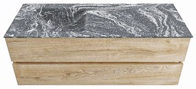 Mondiaz Vica DLux badmeubel 130cm washed oak 2 lades met wastafel lava links 1 kraangat