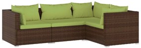 vidaXL 4-delige Loungeset met kussens poly rattan bruin