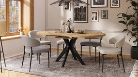 RENZO Artisan Eiken/zwarte poot - RONDE TAFEL Ø110 UITKLAPBAAR TOT 180 cm | VOOR DE KEUKEN EETKAMER WOONKAMER RETRO