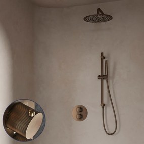 Saniclear Antique Stripes inbouw regendouche rond met 20cm hoofddouche, muurarm en glijstang verouderd messing
