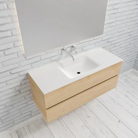 Zaro Valencia Solid Surface badmeubel 120cm licht eiken zonder kraangat spoelbak midden met 2 lades