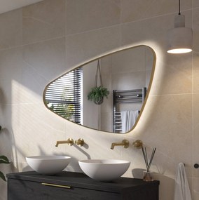 Ben Nature organische spiegel met LED verlichting en anti-condens 120x70cm links mat goud