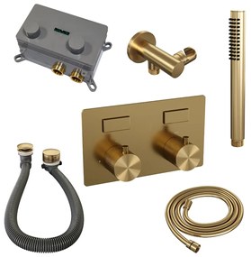 Brauer Gold Carving thermostatische inbouw badkraan met badvulcombinatie en staafhanddouche set 3 messing geborsteld PVD