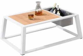 York lounge tuintafel met wijnkoeler 110x75xH41 cm aluminium wit teak