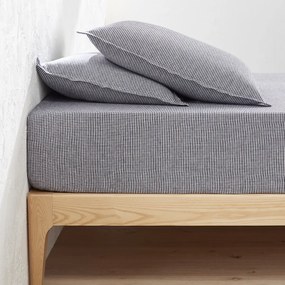 Hoeslaken in gewassen linnen omslag 30 cm,Linot Carreaux