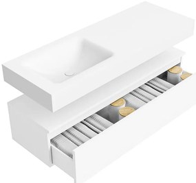 Zaro Alan badmeubel 130cm talc 1 lade met vrijhangende wastafel cloud links 1 kraangat talc
