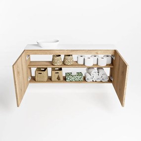 Mondiaz Fowy toiletmeubel 120cm washed oak met witte waskom links zonder kraangat