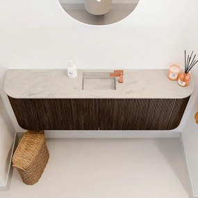 Mondiaz Joya DLux 125cm toiletmeubel ronding links/rechts walnut met wastafel faye midden 1 kraangat opalo
