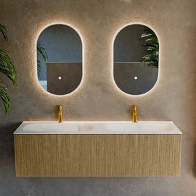 Mondiaz Kurve 150cm badmeubel dusk met 2 lades en wastafel big small dubbel 2 kraangaten