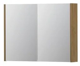 INK SPK1 Spiegelkast - 80x14x60cm - 2 deuren - dubbelzijdige Spiegel - schakelaar en stopcontact - MDF Fineer Natur 1110571