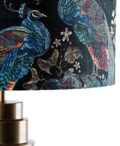 Tafellamp brons velours kap pauw groen met goud 50 cm - Bruut Art Deco E27 rond Binnenverlichting Lamp