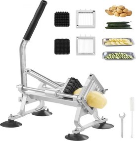 VEVOR Commerciële Groentesnijder, 1/4 + 3/8 + 1/2 inch Fruitsnijder, Groentesnijder Gemaakt van Roestvrij Staal en Aluminiumlegering, Handmatige Snijmachine met Antislipvoetjes, voor Radijsjes, Uien, Aardappelen