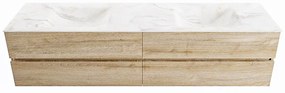 Mondiaz Vica DLux badmeubel 200cm washed oak 4 lades met wastafel ostra dubbel 2 kraangaten