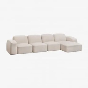 Bastian 4-delige Chaise Longue Modulaire Bank Rechts Chenille Dik Wit - Sklum
