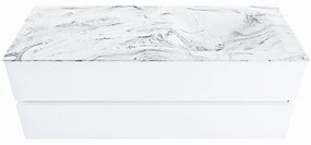 Mondiaz Vica DLux badmeubel 130cm talc 2 lades met wastafel glace rechts zonder kraangat