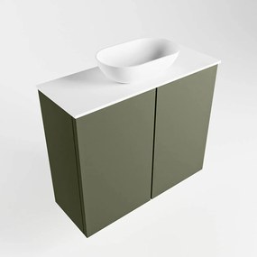 Mondiaz Fowy toiletmeubel 60cm army met witte waskom midden zonder kraangat