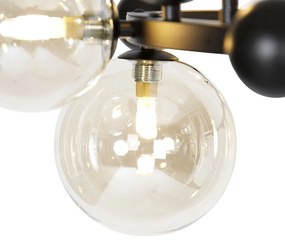 Art Deco hanglamp zwart met amber glas 12-lichts - David Art Deco G9 rond Binnenverlichting Lamp