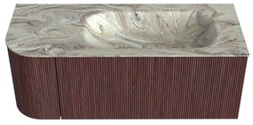 Mondiaz Kurve-dlux 115cm badmeubel ronding links ruby met 1 lade en deur en wastafel big small rechts zonder kraangat glace