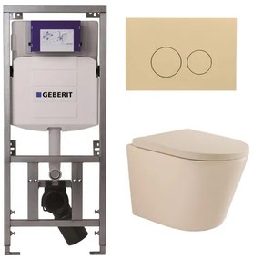 QeramiQ Dely Swirl Toiletset - 36.3x51.7cm - Geberit UP320 inbouwreservoir - met Burda frame - 35mm zitting - bedieningsplaat beige - ronde knoppen - beige 0701131/SW1102365/SW1000771/SW1026259