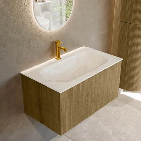 Mondiaz Kurve-dlux 80cm badmeubel dusk met 1 lade en wastafel big small midden 1 kraangat ostra