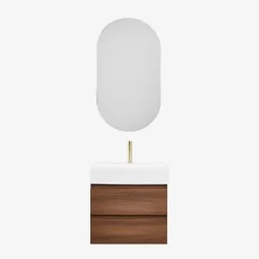 Badkamermeubelset Van Hout En Essenhoutfineer Met Geïntegreerde Wastafel Ona Donker Hout & Ovaal Met Opbergruimte Zwart 50x90 Cm Oricsa & - Sklum