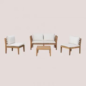 Tuinset Met 2-delige Modulaire Bank Met Armleuningen, 2 Fauteuils En Salontafel Van Acaciahout Filips Gardenia Wit - Sklum