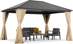 Metalen tuinhuisje Sardinië met 3x4 Garden Point gordijnen beige