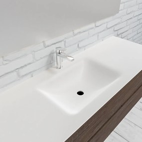 Zaro Valencia Solid Surface badmeubel 150cm donker eiken 1 kraangat spoelbak midden met 2 lades