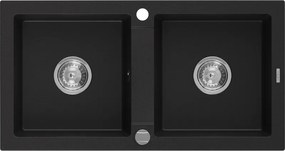 Mexen Mario granieten spoelbak 2-kamer 820 x 436 mm, zwart, chrom sifon - 6504822000-77