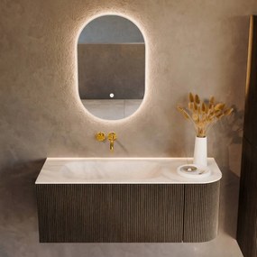 Mondiaz Kurve-dlux 115cm badmeubel ronding rechts shadow met 1 lade en deur en wastafel big small links zonder kraangat ostra