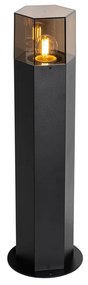 Staande buitenlamp zwart met smoke kap zeshoek 50 cm - Denmark