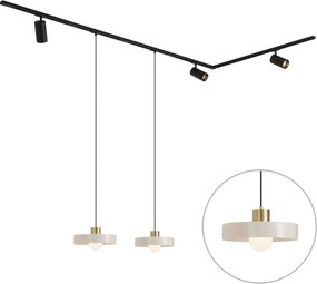 Modern railsysteem zwart met 2 hanglampen wit en 3 spots 1-fase - Iconic Jeana Luxe Jina