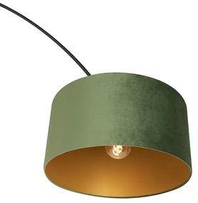 Booglamp zwart velours kap groen met goud 50 cm - XXL Modern E27 cilinder / rond rond Binnenverlichting Lamp