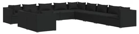 vidaXL 11-delige Loungeset met kussens poly rattan zwart