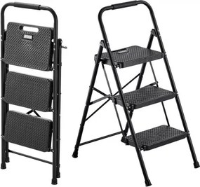 VEVOR 3-treden opvouwbare ladder met antislip treden en comfortabele handgreep, huishoudladder met een draagvermogen van 272 kg, opvouwbare opstap, veiligheidsladder voor keuken, huis en kantoor, zwart