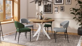 RENZO Wotan Eiken/witte poot - RONDE TAFEL Ø110 UITKLAPBAAR TOT 180 cm | VOOR DE KEUKEN EETKAMER WOONKAMER RETRO
