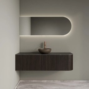 Gliss Design Alluro badmeubel ribbelfront met ronding rechts 140cm ebony en zwart leisteen toppaneel