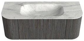 Mondiaz Kurve-dlux 120cm badmeubel ronding links/rechts shadow met 1 lade en 2 deuren en wastafel big small midden zonder kraangat opalo