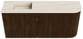 Mondiaz Joya DLux 90cm toiletmeubel ronding rechts walnut met wastafel faye links zonder kraangat meli