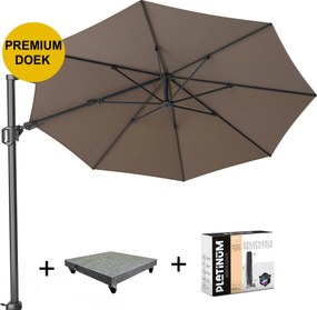 Challenger T2 premium zweefparasol 350 cm rond havana met 90KG voet en hoes