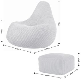 Cloudy Cord Zitzak Stoel + Poef - Beige