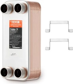 VEVOR warmtewisselaar, 127 x 305 mm, 30 platen, gesoldeerde platenwarmtewisselaar, koper/316L roestvrij staal water-water warmtewisselaar voor vloerverwarming, warmwaterverwarming, sneeuwsmelten, bierkoeling