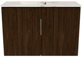 Mondiaz Joya DLux 60cm toiletmeubel walnut met wastafel faye links zonder kraangat frappe