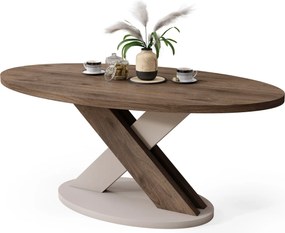 Mazzoni LOXA Walnoot Elegant / Taupe Beige - OVALE SALONTAFEL 120x65 cm