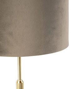 Stoffen Tafellamp goud/messing met velours kap taupe 25 cm - Parte Landelijk / Rustiek E27 cilinder / rond rond Binnenverlichting Lamp