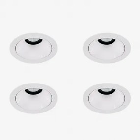 Pack Van 4 Inbouw Led-downlights Met Ronde Frames Ø7 Cm In Aluminium Luisiana Wit & Wit Koud 4000k & 6 W & 38º - Sklum